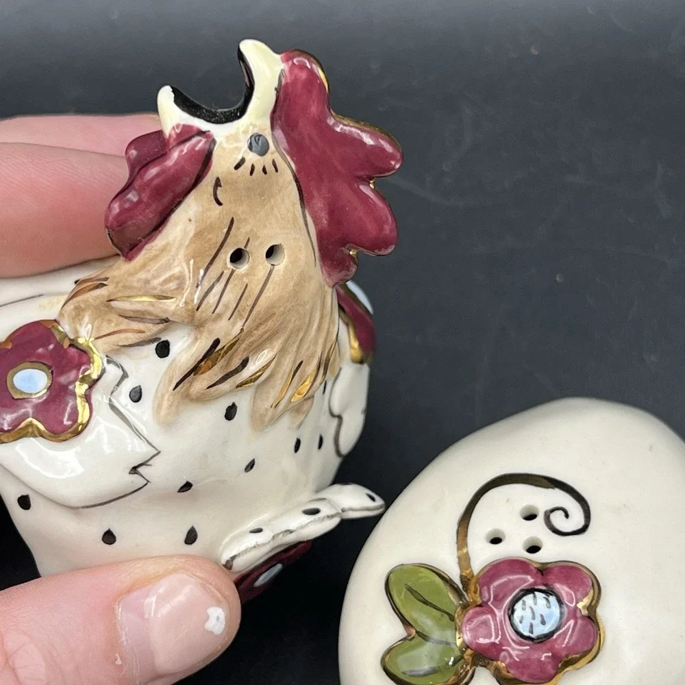 BlueSky Clay Heather Goldminc Whimsical Rooster & Egg Salt and Pepper Shaker Set